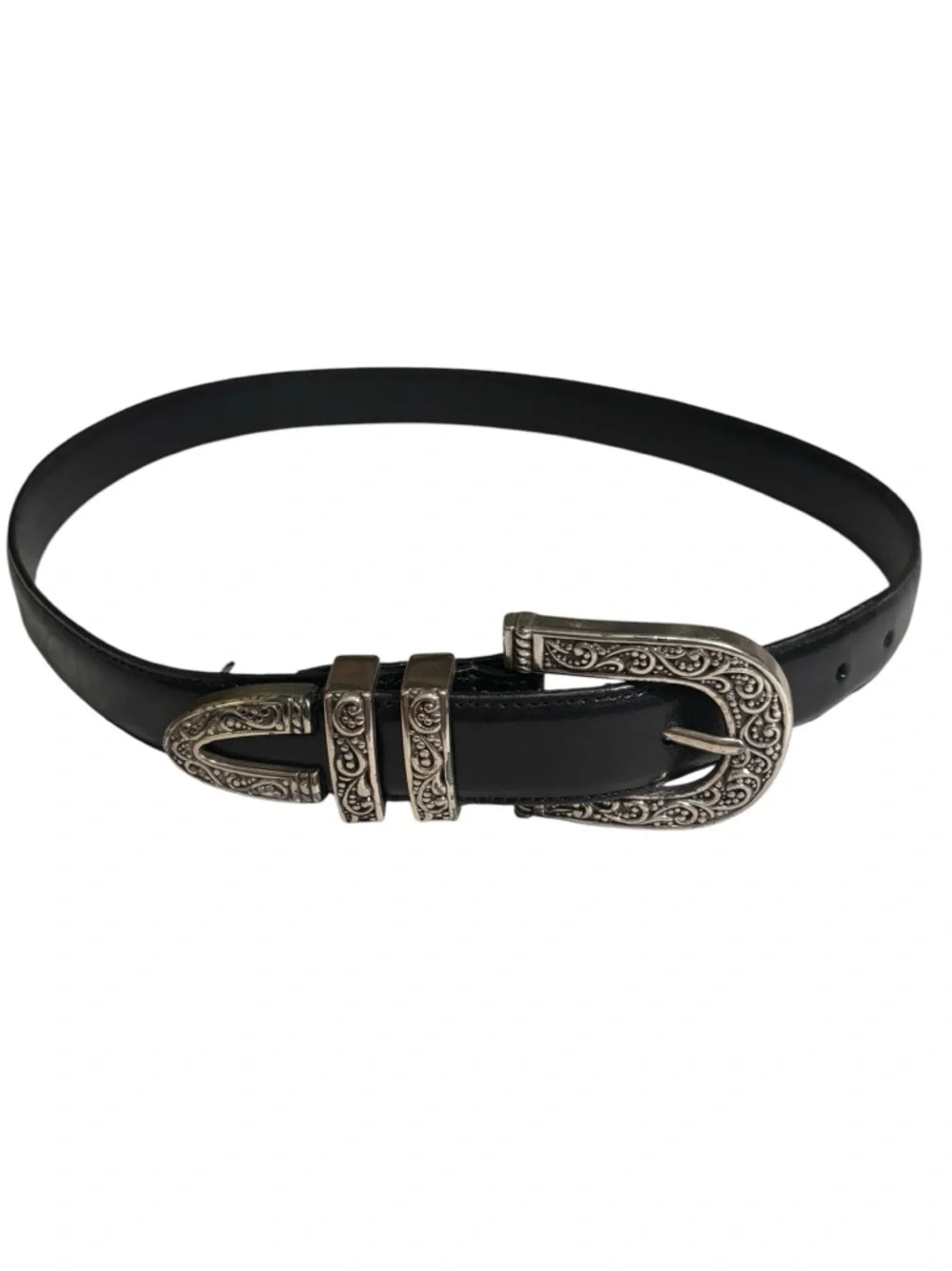 Brighton Black Leather Belt Size 30 Medium Silver Hardware Western Rodeo Unisex